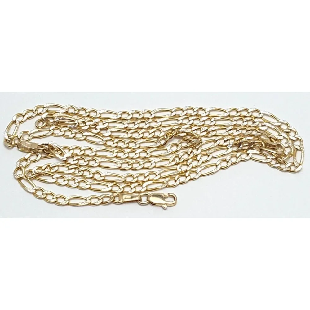 14K Two Tone Multi Color Gold Diamond Cut Figaro Link Chain Necklace 25.25